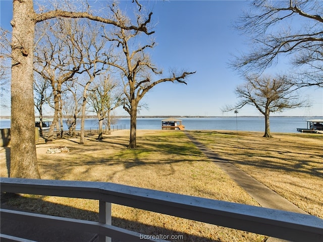 exterior space featuring a water view