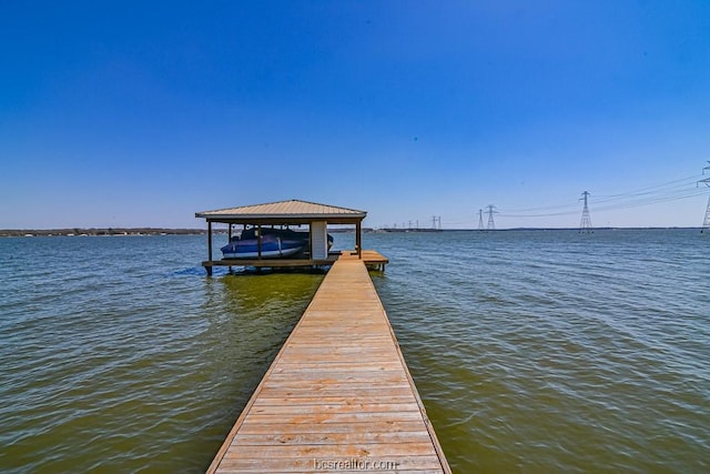 dock area with a water view