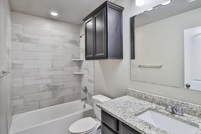 107 Meadow Lake Ct, Navasota, TX 77868 - full bathroom featuring vanity, toilet, bathtub / shower combination, and recessed lighting