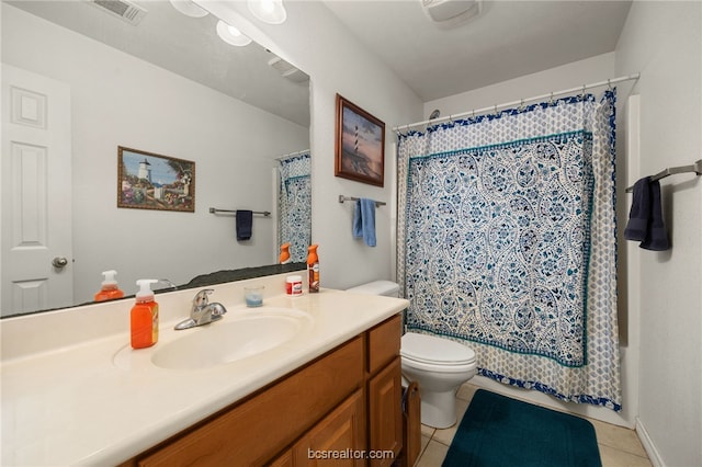 934 Dove Landing Ave, College Station, TX 77845 - bathroom featuring visible vents, tile patterned flooring, vanity, shower / bath combination with curtain, and toilet
