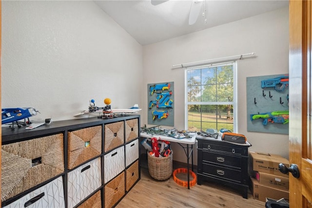 740 Bridget Ave, Buffalo, TX 75831 - office area featuring light wood-style floors, ceiling fan, and vaulted ceiling
