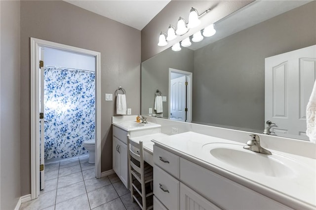 bathroom featuring toilet, tile patterned flooring, and vanity