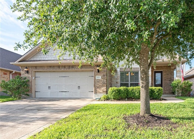 view of property hidden behind natural elements with a garage