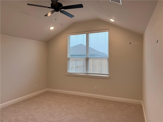 bonus room featuring vaulted ceiling, carpet flooring, and ceiling fan