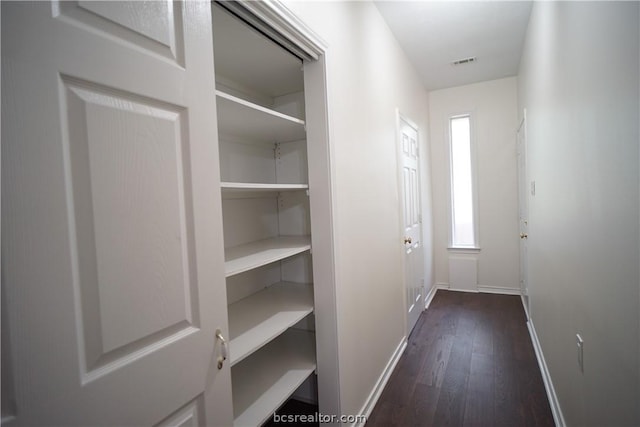 doorway with dark hardwood / wood-style floors