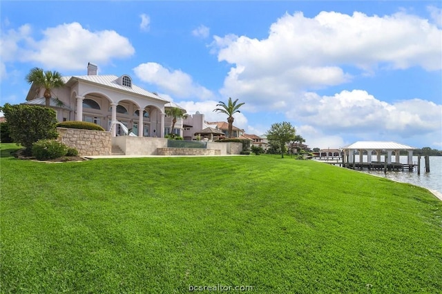 view of yard with a water view