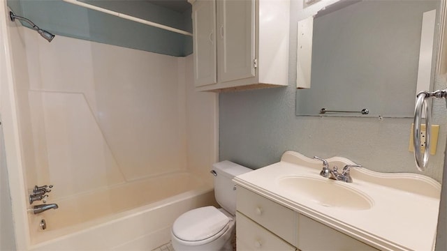 full bathroom with shower / tub combination, vanity, and toilet