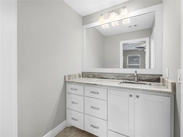 bathroom with vanity and ceiling fan