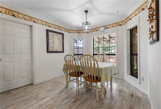 3003 Aztec St, College Station, TX 77845 - dining space with light wood finished floors, baseboards, and ornamental molding