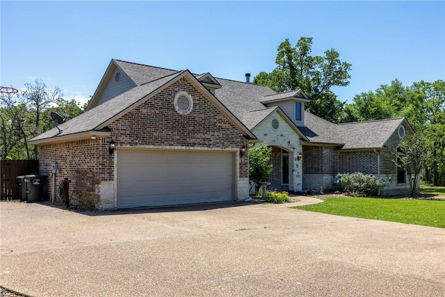 5249 Drake Dr, College Station, TX 77845 - view of front facade with brick siding, a shingled roof, a garage, and driveway