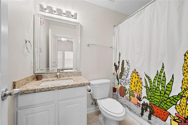 1725 Harvey Mitchell Pkwy, College Station, TX 77840 - full bath with tile patterned flooring, toilet, vanity, and curtained shower