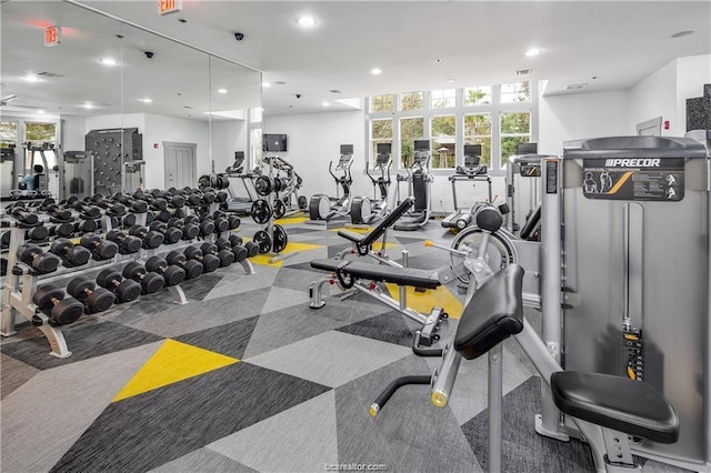 1725 Harvey Mitchell Pkwy, College Station, TX 77840 - gym with recessed lighting and ceiling fan