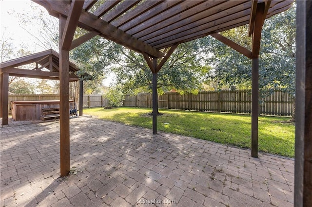 view of patio / terrace featuring a fenced backyard and a pergola