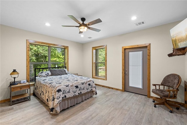 3205 County Road 308, Caldwell, TX 77836 - bedroom with light wood-type flooring, baseboards, recessed lighting, and a ceiling fan