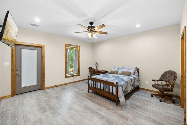 3205 County Road 308, Caldwell, TX 77836 - bedroom with light wood finished floors, baseboards, recessed lighting, and a ceiling fan
