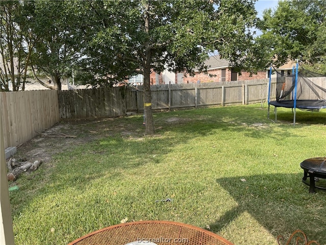 2402 Pleasant Rose Cir, Bryan, TX 77808 - fenced backyard with a trampoline and an outdoor fire pit