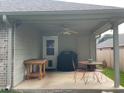 2402 Pleasant Rose Cir, Bryan, TX 77808 - view of patio / terrace with a ceiling fan, outdoor dining space, and area for grilling