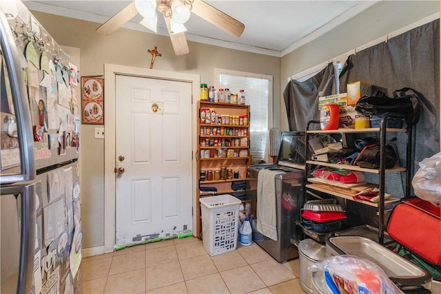 storage room with ceiling fan