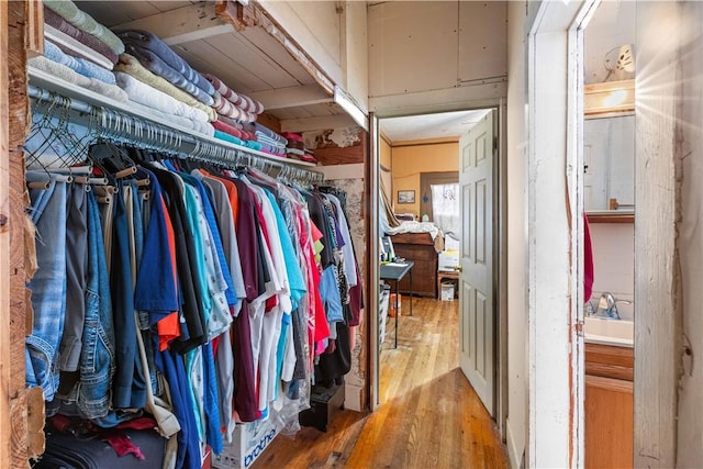 walk in closet featuring hardwood / wood-style floors