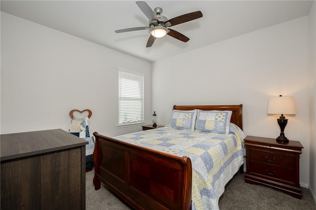 bedroom featuring ceiling fan and carpet flooring