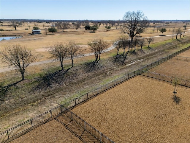 bird's eye view featuring a water view and a rural view