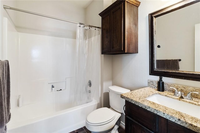 full bathroom featuring vanity, toilet, and shower / bathtub combination with curtain