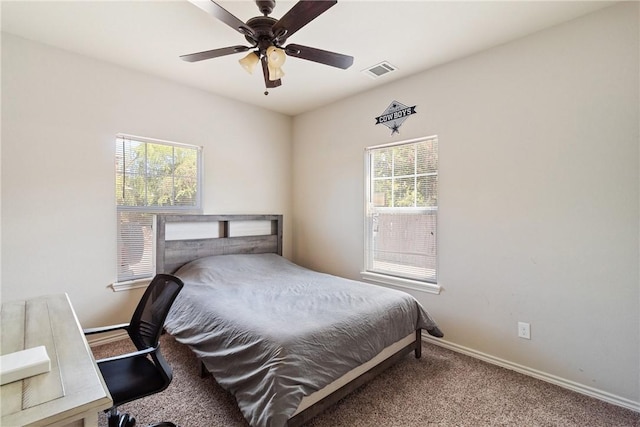 bedroom with carpet and ceiling fan