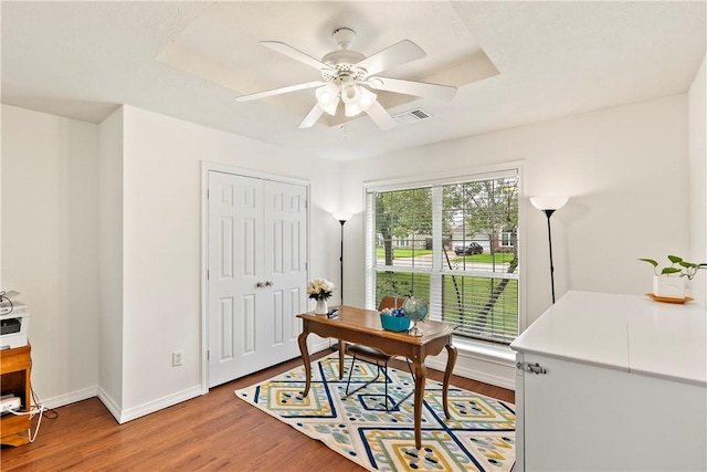4906 Park Row Pl, Bryan, TX 77802 - office area with wood finished floors and a ceiling fan