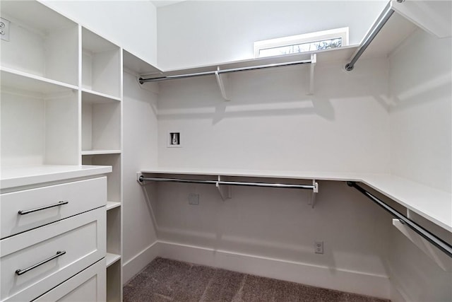 spacious closet with dark carpet