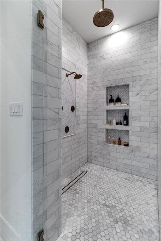 bathroom with a stall shower