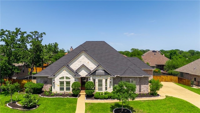 view of front of home featuring stone siding and a chimney