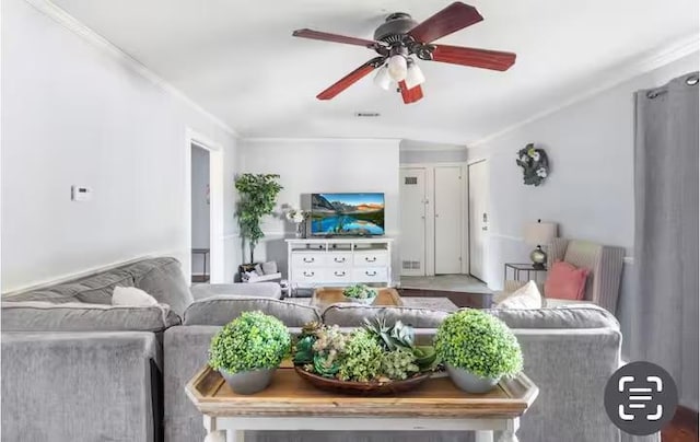 318 Kyle Ave, College Station, TX 77840 - living area featuring a ceiling fan and crown molding