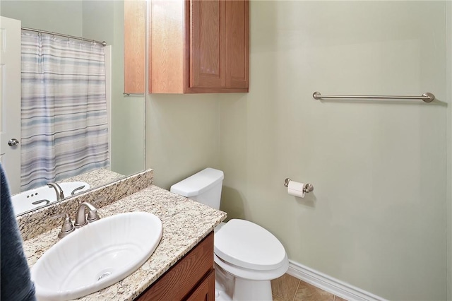 bathroom featuring vanity, toilet, and tile patterned floors