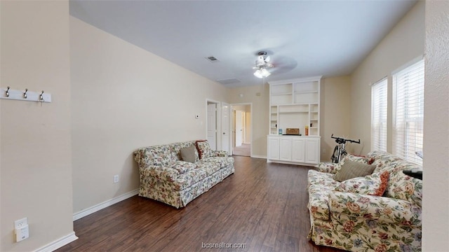 609 Townplace Dr, College Station, TX 77840 - living room with dark wood-style flooring and a ceiling fan