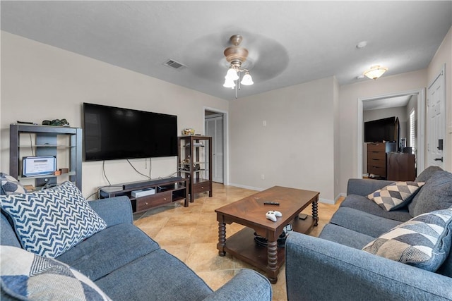 living room with ceiling fan