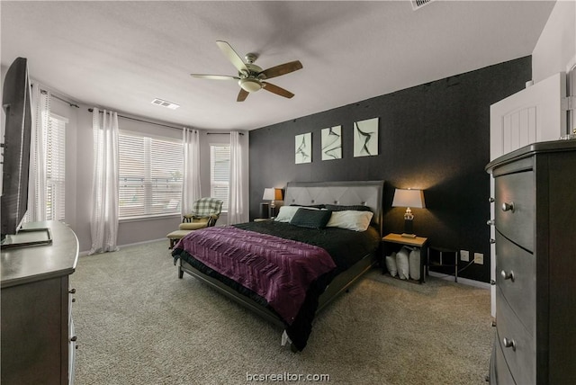 bedroom with carpet and ceiling fan