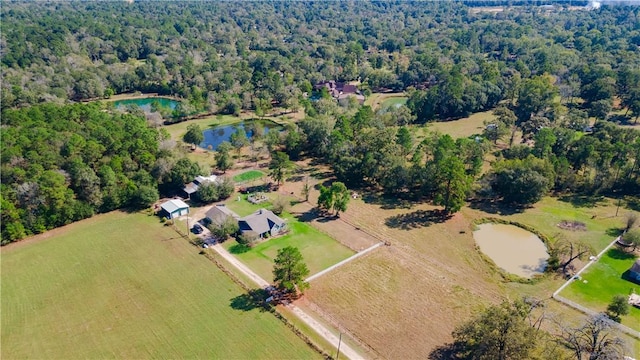 drone / aerial view with a water view and a rural view