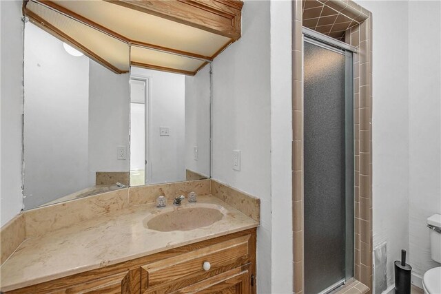 2430 E Briargate Dr, Bryan, TX 77802 - full bathroom with toilet, a shower stall, and vanity