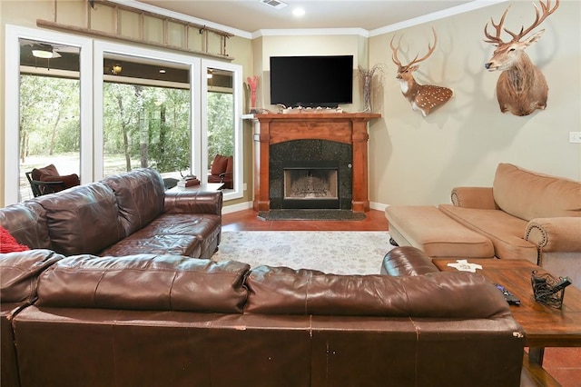 living room featuring ornamental molding