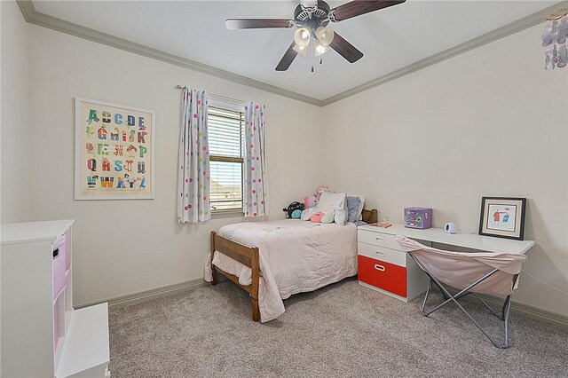4111 Downton Abbey Ave, College Station, TX 77845 - bedroom with baseboards, ornamental molding, carpet, and ceiling fan