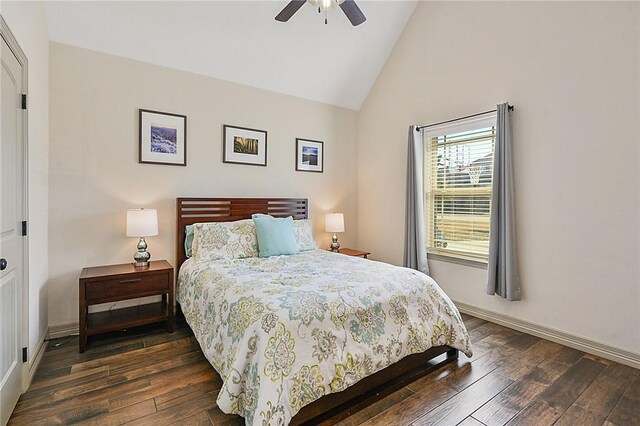 4111 Downton Abbey Ave, College Station, TX 77845 - bedroom featuring baseboards, dark wood finished floors, and high vaulted ceiling