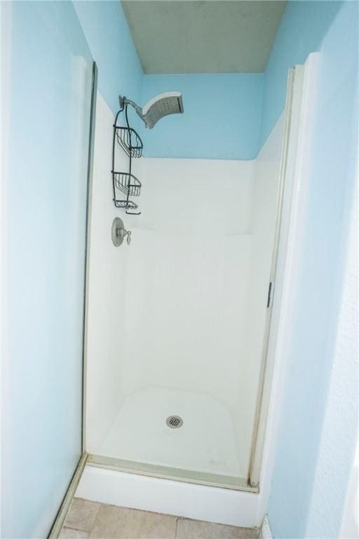 bathroom featuring tile patterned flooring and walk in shower