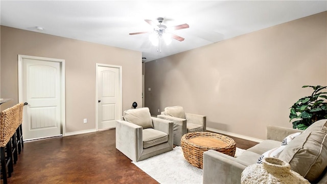 living room featuring ceiling fan