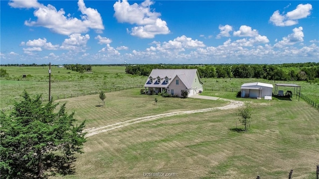 aerial view featuring a rural view