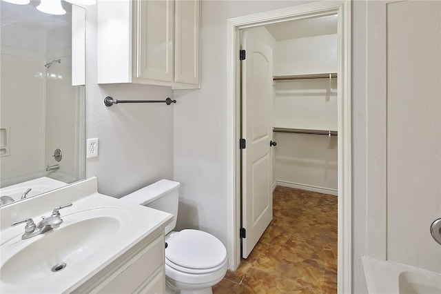 full bathroom featuring shower / bathtub combination, vanity, and toilet