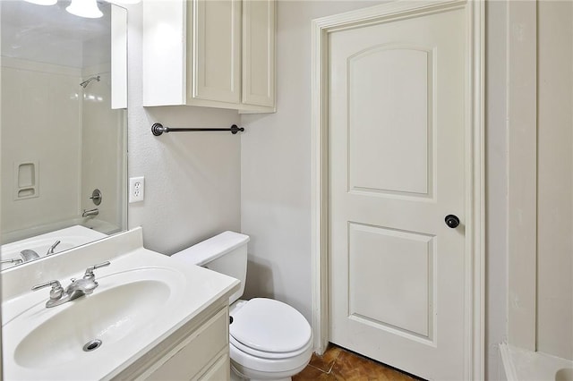 full bathroom with shower / tub combination, vanity, and toilet