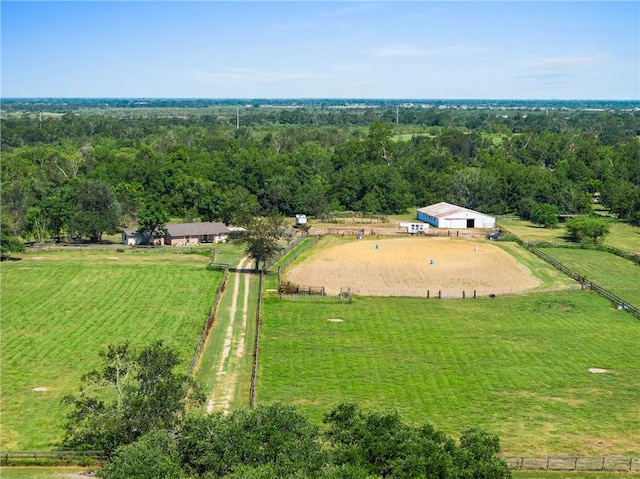 birds eye view of property featuring a rural view