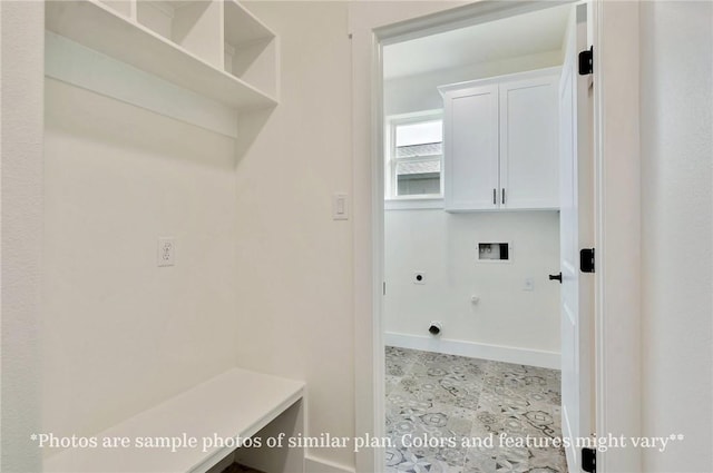 436 Brazos Bnd, Snook, TX 77879 - laundry area with hookup for a washing machine, hookup for an electric dryer, gas dryer hookup, cabinet space, and baseboards