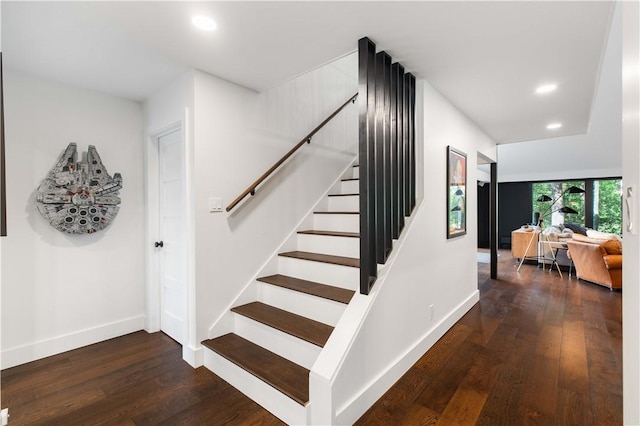 23 Forest Dr, College Station, TX 77840 - stairway with baseboards, hardwood / wood-style flooring, and recessed lighting
