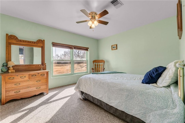 bedroom featuring carpet flooring and ceiling fan